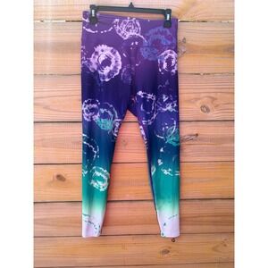 Fila Womens Purple Teal Tie Dye Ombre High Rise Performance Leggings Size M